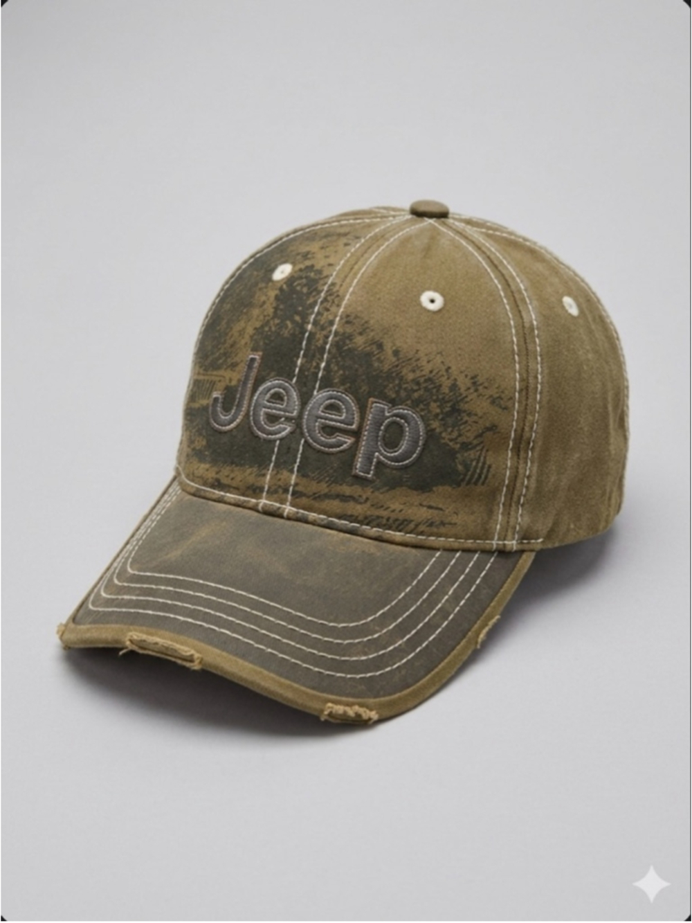 Men's Jeep Olive Green & Black Distressed Baseball Cap One Size